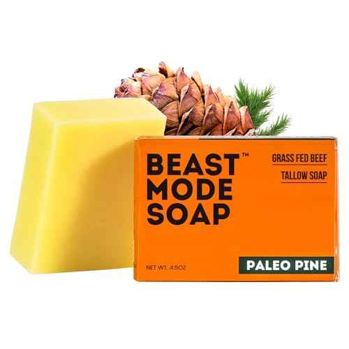 Beast Mode Soap for Men, Paleo Pine, Single Bar ? Natural Grass-Fed Tallow Bar Soap, Exfoliating Sand Blend, Handcrafted, Non-Toxic