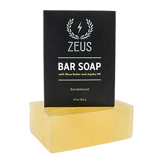 ZEUS Natural Body & Face Bar Soap with Shea Butter & Jojoba Oil, Hydrating & Balancing Cleanser for Men¡¯s Skin Care, Daily Face & Body Wash (Made in USA) Sandalwood