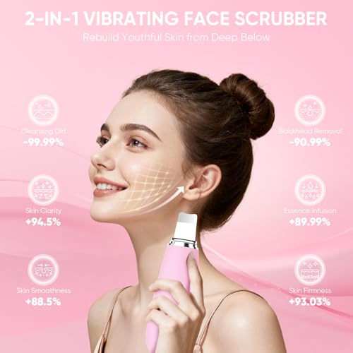 Silicone Face Scrubber Blackhead Scraper Rechargeable 2-in-1 Facial Cleansing Brush & Skin Spatula Duo, IPX7 Waterproof Exfoliating Massager Deep Cleansing for Women and Men£¨Light Pink£©