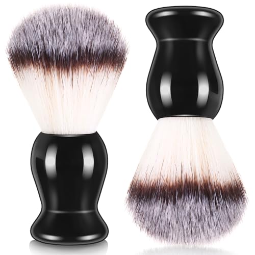 2 Pack Men Shaving Brush,Wet Shave Using Cream & Soap Synthetic Hair Tool with Hard Wood Handle Synthetic Travel Paint Brush for Men Valentine Gifts Hair Salon Tool Home(Black,Classic)