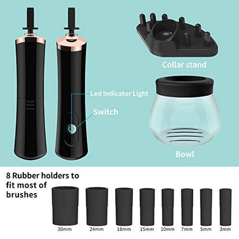 Electric Makeup Brush Cleaner & Dryer with 8 Rubber Collars