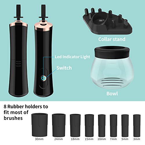 Senbowe Black Electric Makeup Brush Cleaner & Dryer Machine - Fast Deep Cleaning & Drying, Fits All Sizes with 8 Rubber Collars