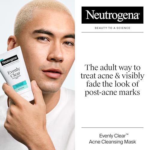Neutrogena Evenly Clear Acne Cleansing Face Mask with 3.5% Benzoyl Peroxide Treats Breakouts & Bentonite Clay, Purifying Clay Mask Absorbs Oil to Visibly Improve the look of Skin, 4.2 fl. oz