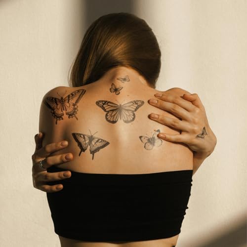 One Grace Small Butterfly Temporary Tattoos - Realistic Black and White Butterflies and Celtic Butterfly Long Lasting Tattoos for Men and Women