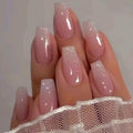 Hkanlre Bling Coffin Press On Nails - Fake Full Cover Gradient Nails for Women & Girls, 24PCS