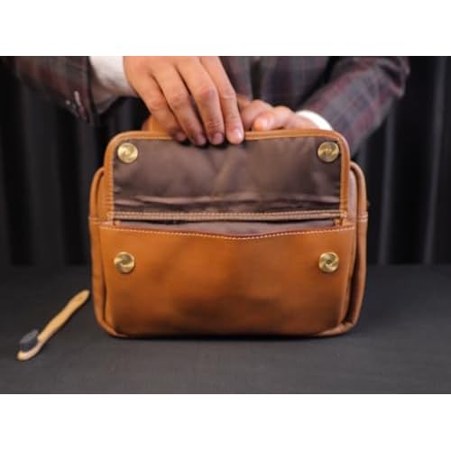 De Lira Extra Large Full-grain Leather Toiletry Bag, Shaving Kit & Cosmetics Case, 10x6x5.5 in, Travel Organizer for Men & Women, Light Brown