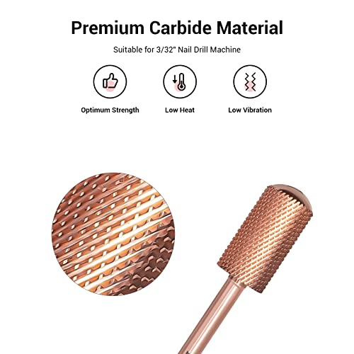 MelodySusie Carbide Nail Drill Bits 3/32'' Rose Gold Fine