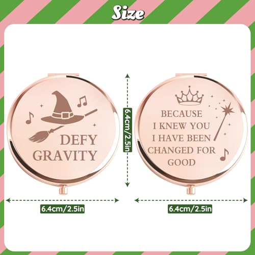 2 Pcs Witch Pocket Mirrors ? Witch Compact Makeup Mirror with Hat, Broom & Crown Wand Design, Movie or Musical Theatre Merch Stuff Gifts for Women & Girls (Rose Gold)