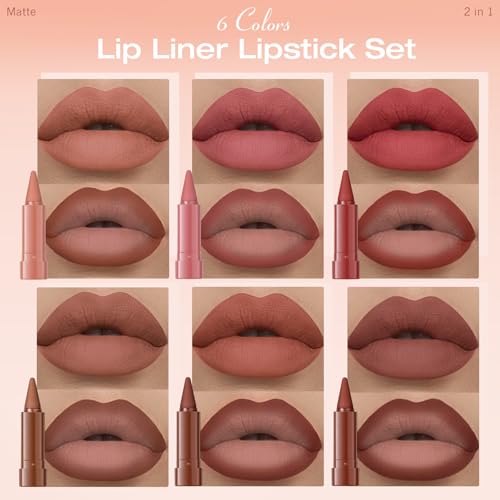 6-Color Lip Liner & Lipstick Set – Waterproof Matte