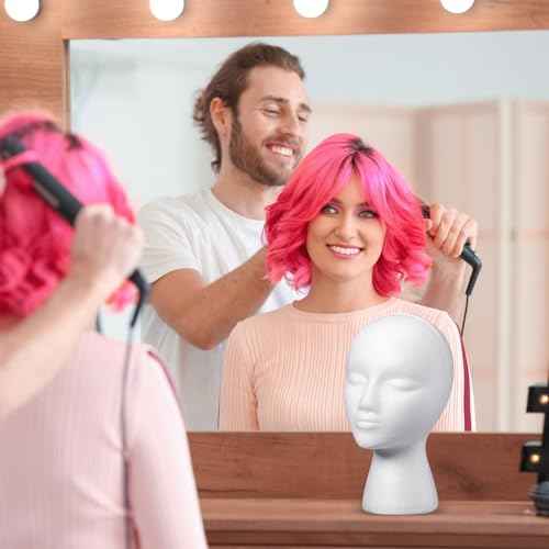 Gisafai 18 Pcs Foam Wig Head with 50 Pcs T Pins Female Foam Mannequin Wig Stand and Holder 11" Tall Cosmetics Model Head Display Hair, Hats Hairpieces Display for Home Travel Salon