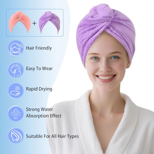 Pink Microfiber Hair Drying Towel Wrap - Soft, Absorbent Turban for Wet Hair, AGKXHDEC