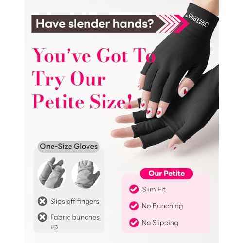 UV Gloves for Gel Manicures, 2 Sizes Option for Regular/Petite Hands, UPF50+ Fingerless Gloves Anti Sun & UV light