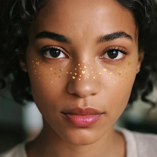 Gold Temporary Tattoo Stickers, 12 Sheets Metallic Face Tattoos