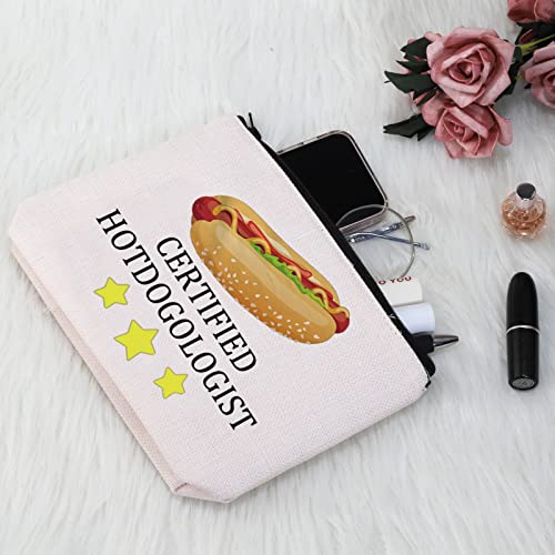 G2TUP Hot Dog Lover Gift Certified Hotdogologist Makeup Bag Hot Dogs Cosmetic Bag Food Lover Gift Sausages Lover Gift Zipper Travel Pouch (Certified Hotdogologist White Bag)