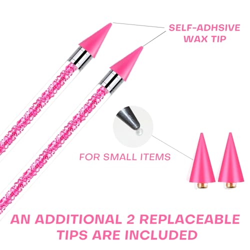 Pink Rhinestone Picker Tool Set - Dual-Head Wax Pens & Tweezers for Nail Art