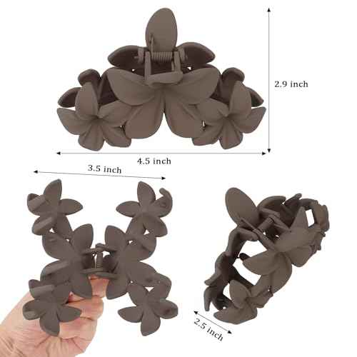 Hawaiian Flower Hair Clips Large Matte Hair Claw for Women Non-Slip Strong Hold Clips for Thick Hair, Hair Accessories,Brown,Black,Dark Blue
