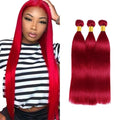 Red Human Hair Bundles 30-34 Inch Straight Virgin Hair Extensions 8A Grade Burgundy