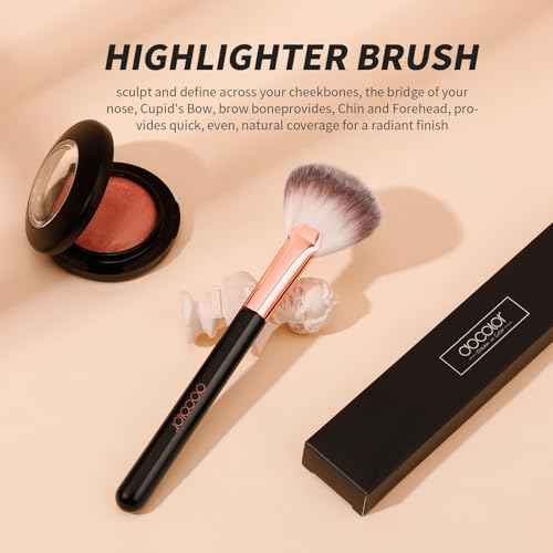 docolor Highlighter Brush Fan Brush Blush Brush Setting Makeup Brush Face Makeup Brush Synthetic Bristles For Powder, Bronzer, Highlight, Contour, Professional Make Up Brush Wooden handle