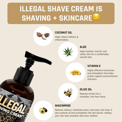 Derm Dude Illegal Shave Cream for Men | Ultra-Slick Shaving Cream for Sensitive Skin | Fights Razor Burn, Bumps, Nicks & Cuts | Smooth Glide Formula ? MVP Scent, 8oz