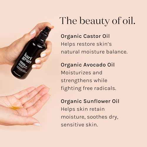 Kari Gran Essential Cleansing Oil | Organic Face Cleanser for All Skin Types | Gently Removes Makeup, Sunscreen & Impurities | Hydrates & Exfoliates | Cruelty-Free (3.4 fl oz)