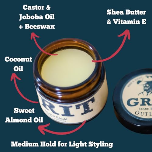 GRIT Beard Balm Outlaw (1.6 oz) | All Natural | Styles, Strengthens & Softens Beards & Mustaches | Moisturizes Skin | Leave in Conditioner Wax for Men