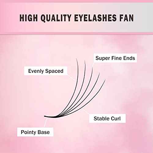 Promade Eyelash Fans Mix Length 1000 Volume Lash Extensions 8D-16D, C D Curl, 9-16mm Length, 0.05-0.07 Short Stem Promade Premade Pre Pro Loose Fans Eyelash Extension, Easy Application