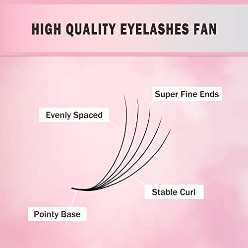 Promade Eyelash Fans Mix Length 1000 Fans Volume Lash Extensions 8D-16D, C/D Curl, 9-16mm Length, 0.05-0.07 Short Stem PBT Synthetic Vegan False Eyelash