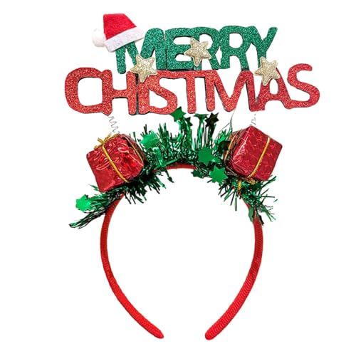 Merry Christmas Headbands Cute Christmas Gift Designs Hair Bands Green Glitter Hair Hoop Christmas Party Gifts Costume Headwear Hair Hoops Holiday Party Hair Accessories for Women Girls Kids 1Pcs