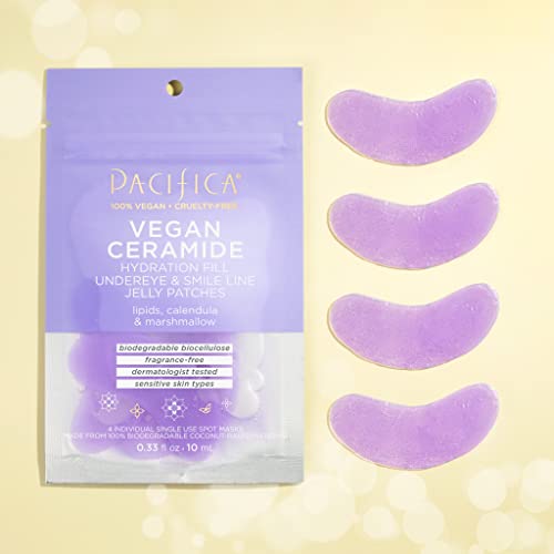 Pacifica Beauty Vegan Ceramide Hydrating Under Eye and Smile Line Jelly Patches, Skincare, Fine Lines, Wrinkles, Puffy Eyes, Anti Wrinkle Patches, Sensitive Skin, Fragrance Free, Face Care (4 Pieces)