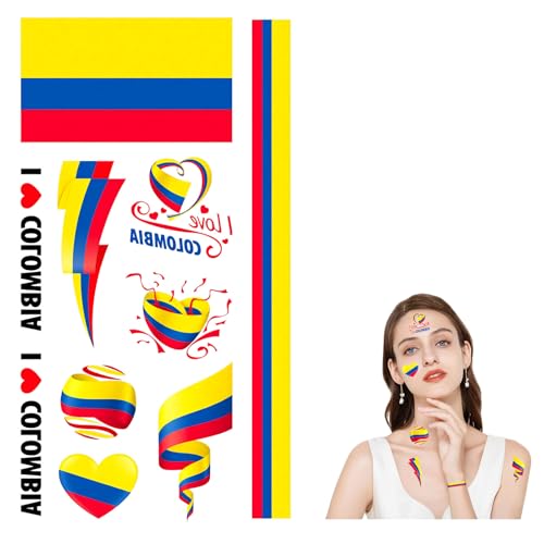 110 Pcs Colombia Flag Temporary Tattoos, Waterproof