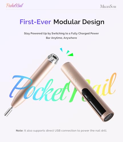 MelodySusie Portable Nail Drill PC100GR - 20000RPM Rechargeable File for Manicure & Pedicure