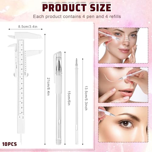 Eyebrow Mapping Kit, 4 Pcs Brow Mapping Pens with with 4 Replacement Refills and 2 Ruler, Makeup Tattoo Skin Marker Pen, Brow Lamination Supplies for Eyebrow Lip Skin