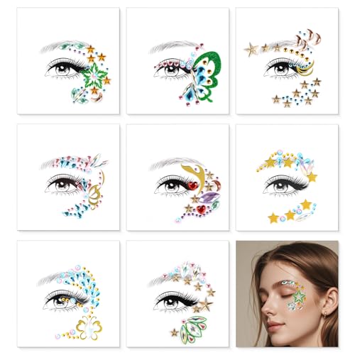 Eye Gem Stickers for Women - 8 Sheets Reusable Rhinestones
