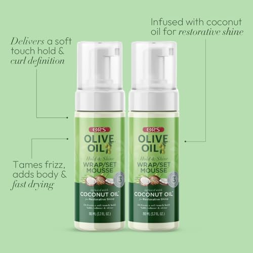 ORS Olive Oil Hold & Shine Wrap Set Mousse Infused with Coconut Oil 3.7 Ounces (Pack of 2)