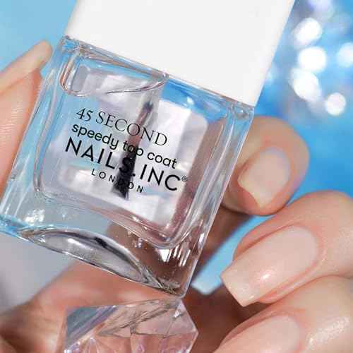Nails Inc 45 Second Speedy Gloss Nail Polish Top Coat, Rapid Dry, Air Dry, Ultra Glossy, Chip Resistant, Long Wearing, Streak Free Shine, Strong Nail Polish Sealer, Clear, 0.47 Fl Oz