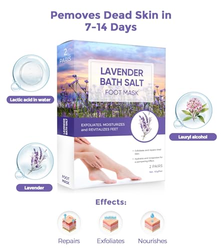Lavender Foot Peel Mask Exfoliator for Dry, Cracked, Rough Heels - Natural Foot Care