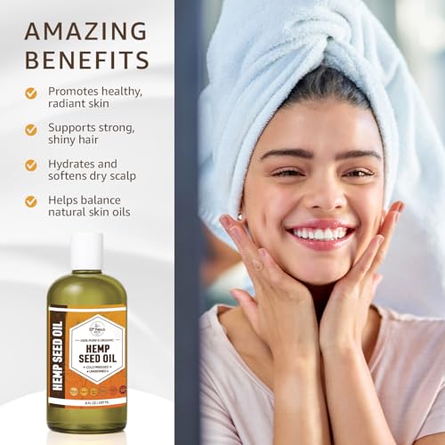 Organic Hemp Seed Oil (8 oz) Premium Cold Pressed Unrefined | 100% Pure Hemp Seed Oil for Skin, Face, Hair, Soap Making, Massage | Carrier for Essential Oils | Available in Bulk | 8 FL OZ