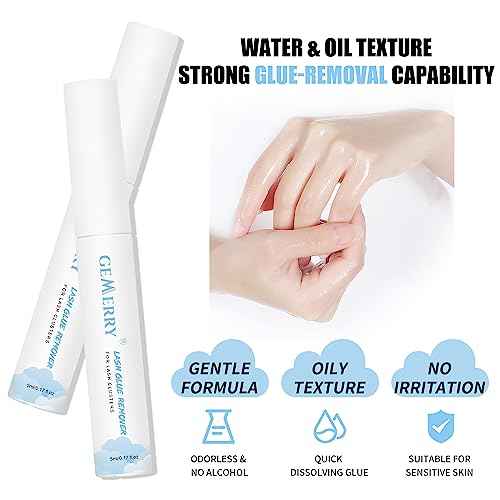 GEMERRY Lash Remover for Lash Extensions 5ml Eyelash Cluster Glue for Lash Clusters Self-Use Lash Extension Remover Gentle Mascara Wand Lash Glue Remover