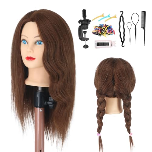 Mannequin Head 100% Human Hair 16-18" Brown with Clamp