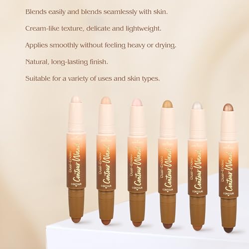 Contour Highlighter Stick£¬2-in-1 Dual-Ended Cream Bronzer & Highlighter Sticks Pen for Face Body Contouring Makeup- Buildable£¬Waterproof, Easy to Apply Suitable for Beginners£¬01Nuetral Nude + Beige