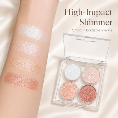 4-Color Glitter Eyeshadow Palette Set - Long-Lasting Shimmer