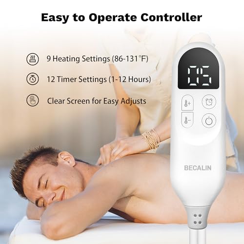 Massage Table Warmer Heating Pad Professional SPA Massage Bed Warmer with 12 Timer & 9 Heat Settings & Overheat Protection for Massage Bed & Spa, Thickened & Soft Fleece, 30" x 71"
