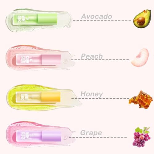 4-Piece Hydrating Lip Oil Set - Avocado, Grape, Peach, Honey