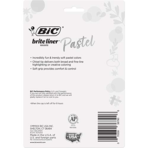 BIC Brite Liner Grip Pastel Highlighters, 6-Count Chisel Tip