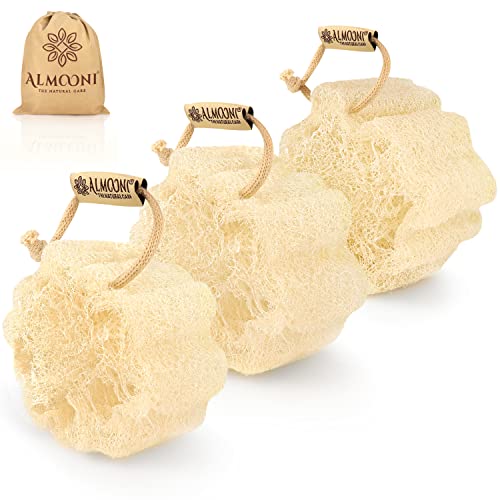 ALMOONI Natural Loofah Sponge 3-Pack | Egyptian Shower Scrubber
