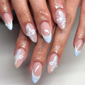 Medium Almond Press On Nails with 3D Floral & Pearl Design