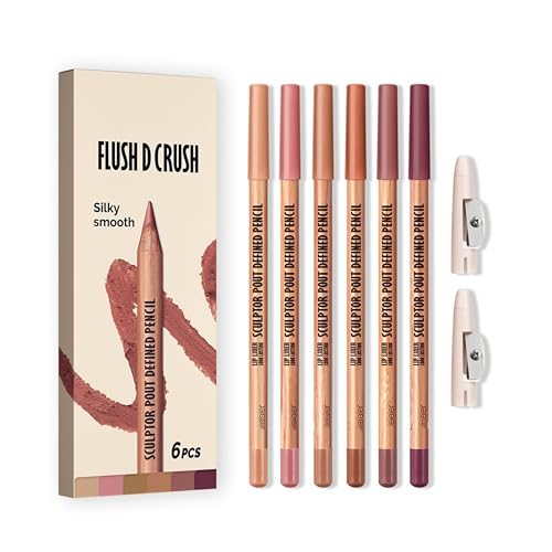 MAEPEOR Lip Liner Set 6Pcs Pure Natural Oak Brown Pink Red Series Lip Liners Smooth High Pigmented Matte Finish Lipliner Pen Kit (Set 03)