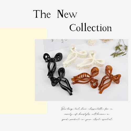 Tobeffect Hair Clip, 6 Pcs Plastic Cute Large Bow Hair Claws, Nonslip Fashion Hair Clips Accessories Gifts for Women Teen Girls