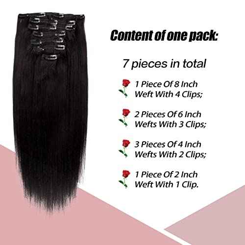 SixStarHair Yaki Straight Clip In Hair Extensions Real Human Hair 14inch Coarese Yaki Hair Extensions with Clips 120g 7 Pieces Thick Double Wefted Hair Extensions Italian Yaki Hair Extensions