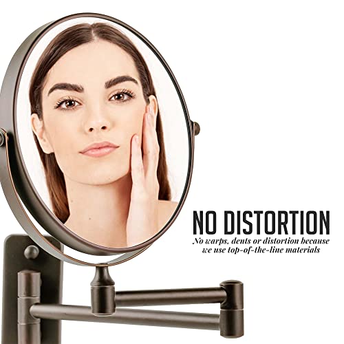 OVENTE 7" Wall Mounted Makeup Mirror with 1X/7X Magnification, Double Sided Magnifying Round Bathroom Vanity Mirror, 360¡Æ Swivel Design, Extendable and Folding Arm, Antique Bronze MNLFW70ABZ1X7X